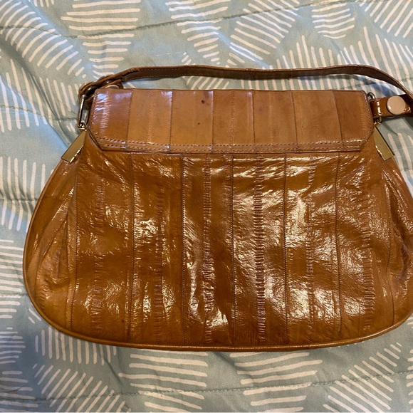 Vintage Statement Purse Brown Eel Skin Shoulder Bag - Picture 2 of 12